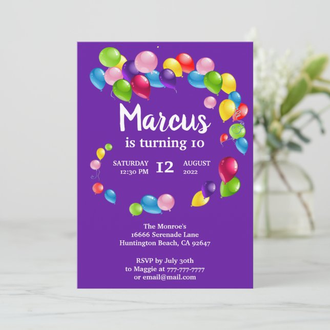 Up and Away Balloons Birthday Party Invitation (Standing Front)