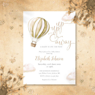 Up And Away Hot Air Balloon Neutral Baby Shower Invitation