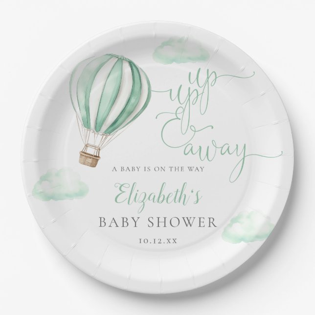 Up And Away  Hot Air Balloon Neutral Baby Shower Paper Plate (Front)