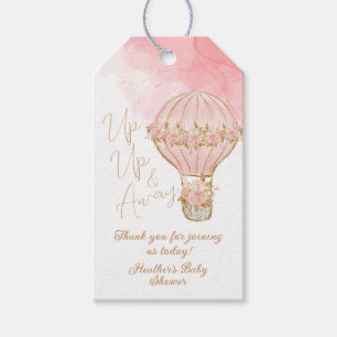 Up and Away Pink Hot Air Balloon Baby Shower Gift Tags