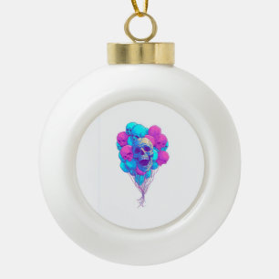 Up and Bone � Funny Floating Skull Ceramic Ball Christmas Ornament