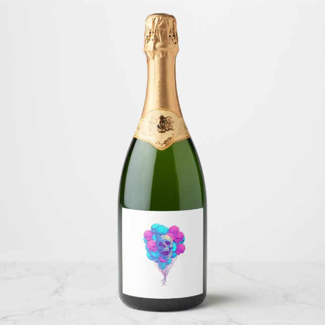 Up and Bone � Funny Floating Skull Sparkling Wine Label (Front)