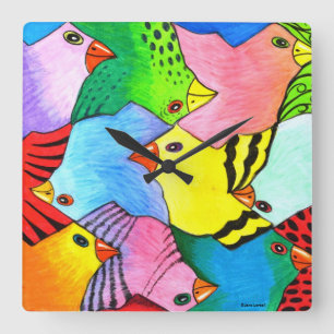 Up and Down Birds Square Wall Clock