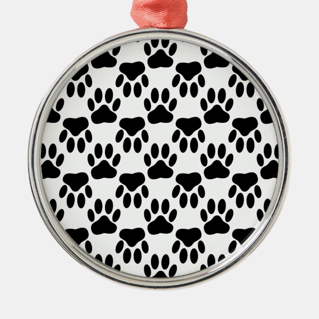 Up And Down Dog Paw Prints Metal Ornament (Front)