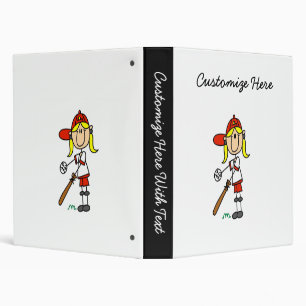 Up At Bat Girl Stick Figure Baseball Gifts Binder