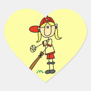 Up At Bat Girl Stick Figure Baseball Gifts Heart Sticker