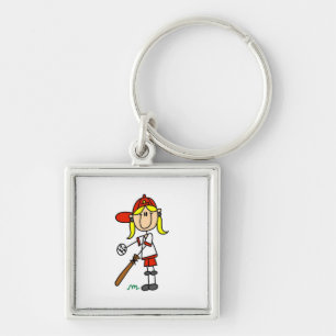 Up At Bat Girl Stick Figure Baseball Gifts Keychain