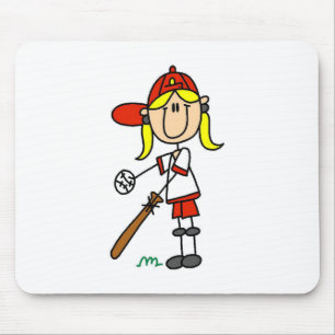Up At Bat Girl Stick Figure Baseball Gifts Mouse Pad