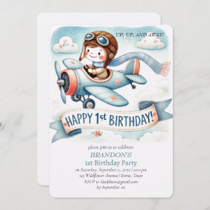 Up & Away 1st Birthday Boy Airplane Invitation