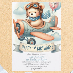 Up & Away 1st Birthday Boy Airplane Invitation