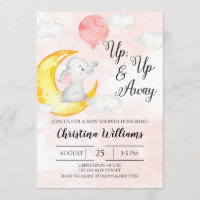 Up Away Pink Watercolor Elephant Girl Baby Shower