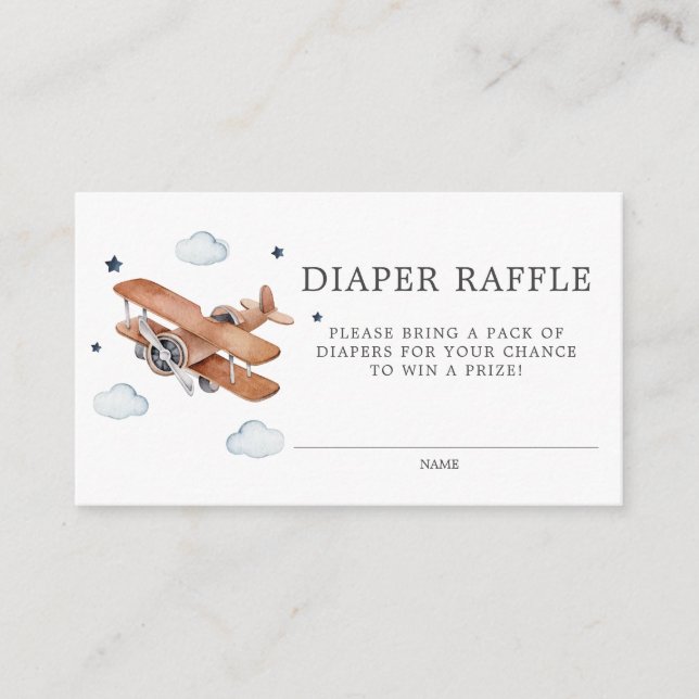 Up & Away Watercolor Airplane Diaper Raffle  Enclosure Card (Front)