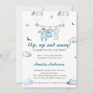 Up & Away   whimsical Hot Air Balloon Baby Shower Invitation