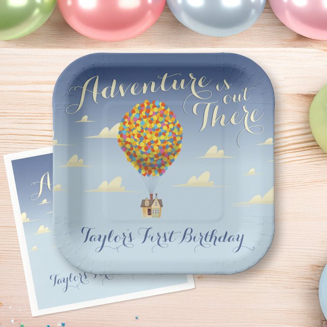 UP Birthday | Adventure is Out There Paper Plate (Plate on table)