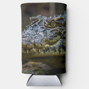 Up-close crocodile seltzer can cooler