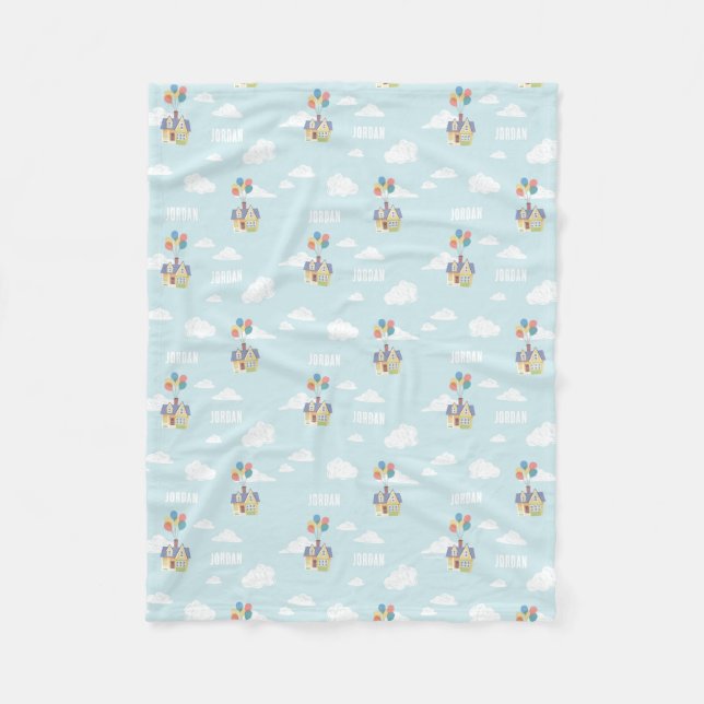 Up House Floating in Clouds Personalized Name Fleece Blanket (Front)