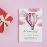Up in the Air Kids Birthday Party Invitation<br><div class="desc">Up,  up,  and away! Our sweet kids birthday invitations feature a pink and white striped watercolor hot air balloon flying through fluffy pink clouds. Personalize with your birthday party details beneath. Cards reverse to solid pale pink.</div>