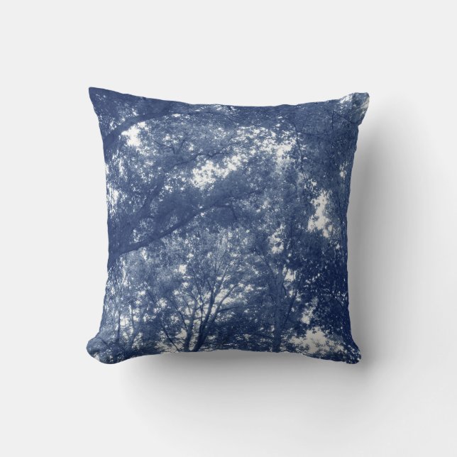 Up in the Trees - Cyanotype Effect Throw Pillow (Front)