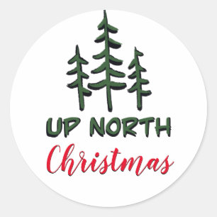 Up North Christmas    rustic evergreens  Classic Round Sticker