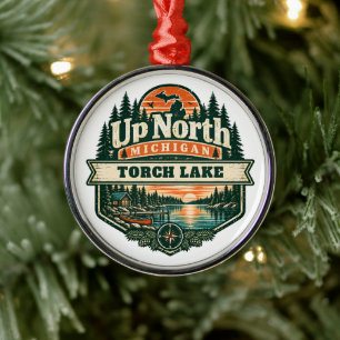 Up North Michigan Torch Lake Outdoor Emblem Metal Ornament