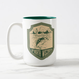 Up North Wisconsin Fishing Badge Two-Tone Coffee Mug