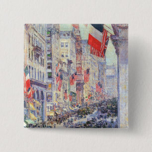 Up the Avenue from 34th Street, May 1917 by Hassam 2 Inch Square Button