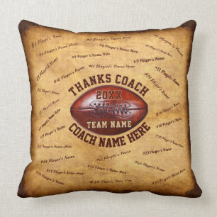 Up to 30 Player's Names Gifts for Football Coaches Throw Pillow