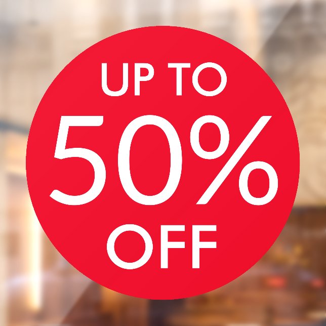 Up to custom % round sale sign red window cling (Sheet 2)