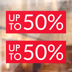 Up to custom % sale sign red window cling