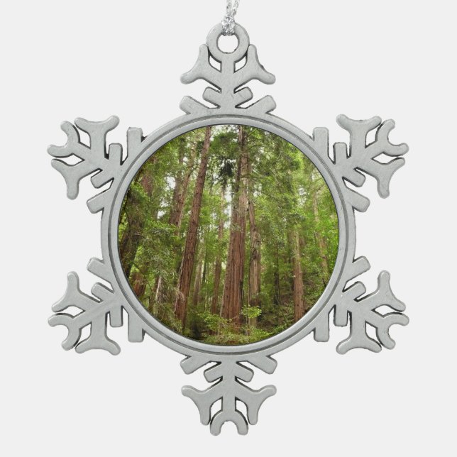 Up to Redwoods I at Muir Woods National Monument Snowflake Pewter Christmas Ornament (Front)