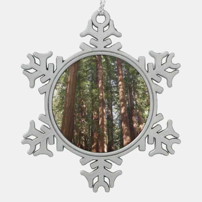 Up to Redwoods II at Muir Woods National Monument Snowflake Pewter Christmas Ornament (Front)