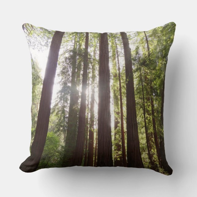 Up to Redwoods in the Morning Throw Pillow (Front)