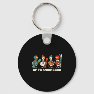 Up To Snow Good Funny Goose Skiing Snowboarding Pu Keychain
