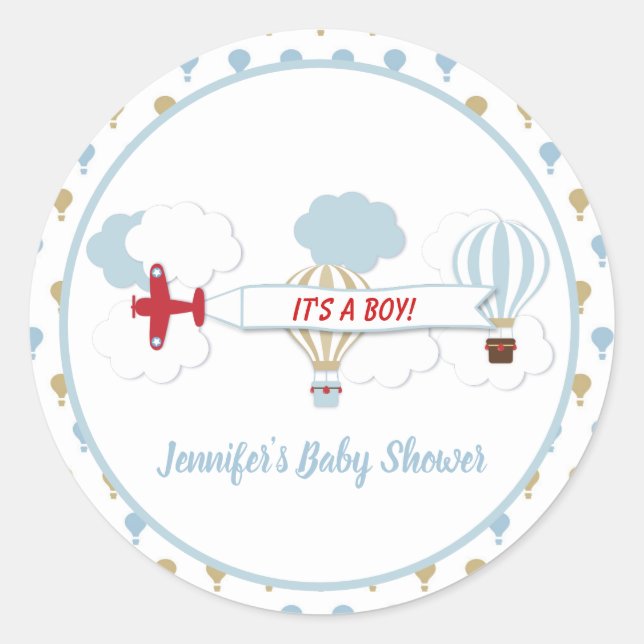 Up Up and Away/ Airplane Baby Shower Stickers (Front)