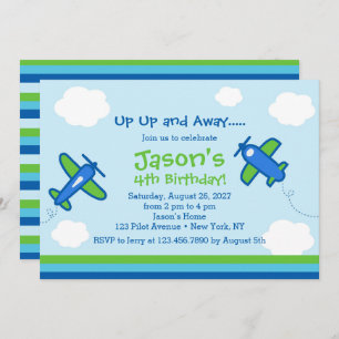 Up UP and Away Airplane Birthday Party Invitation