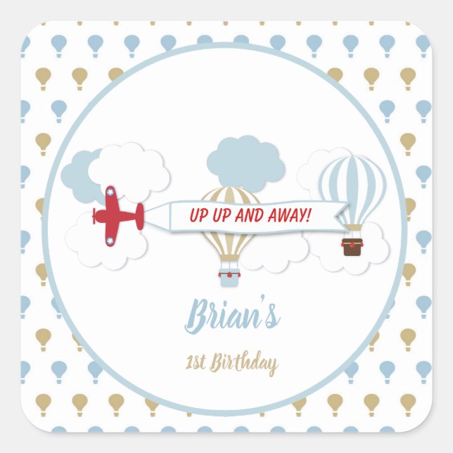 Up Up and Away/ Airplane Birthday Stickers (Front)