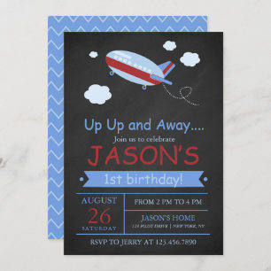 Up Up and Away Airplane Chalkboard Birthday Party Invitation