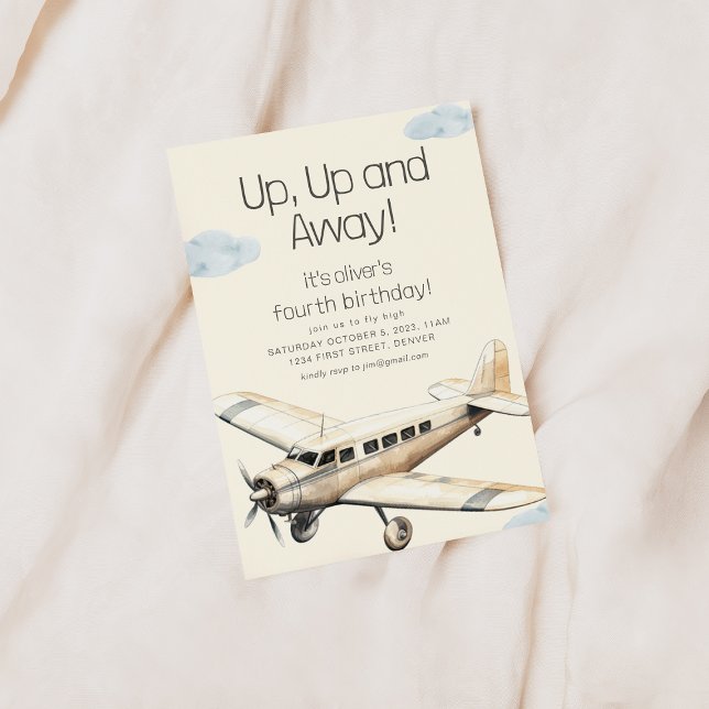 Up Up and Away Airplane Flying Birthday Invite (Creator Uploaded)