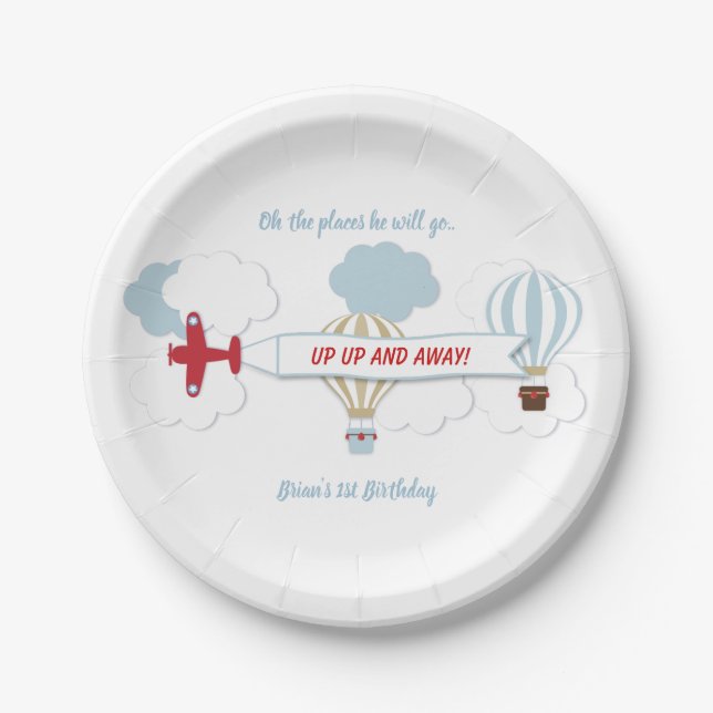 Up Up And Away/ Airplane Paper Plate (Front)