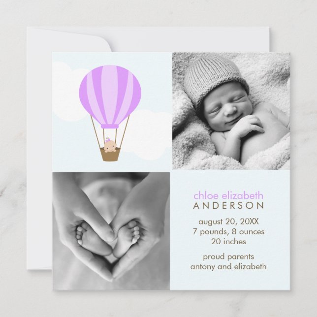 Up, Up and Away! Baby Birth Announcements (Front)