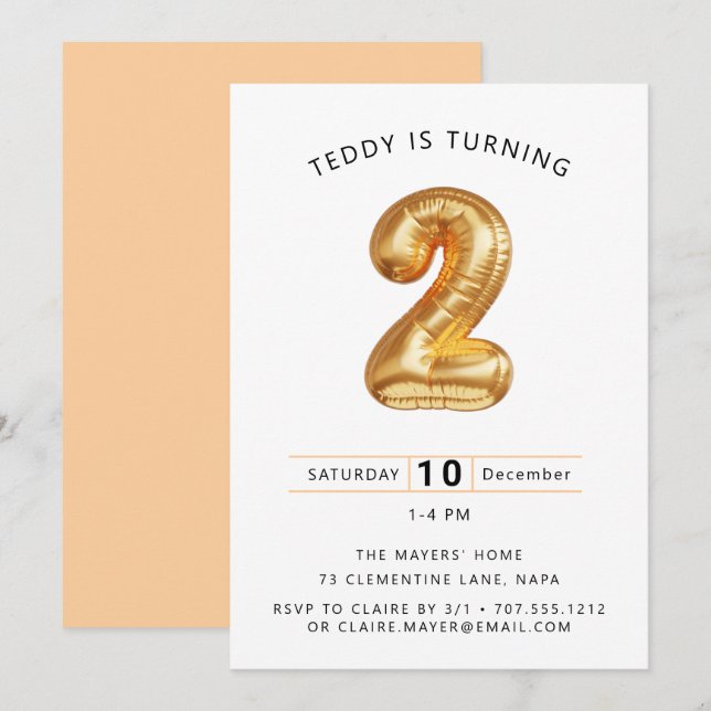  Up, Up, and Away! Balloon-Themed 2nd Birthday Par Invitation (Front/Back)