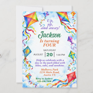 Up Up and Away Birthday Party Colourful Invitation