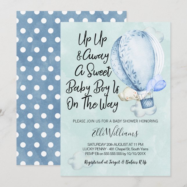 Up Up And Away Elephant Baby Shower Invitation (Front/Back)