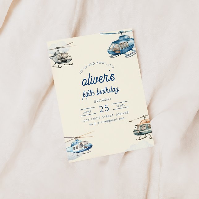 Up Up and Away Helicopter Flight Birthday Invite (Creator Uploaded)