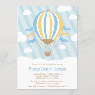 Up Up and Away Hot Air Balloon Baptism Invitation