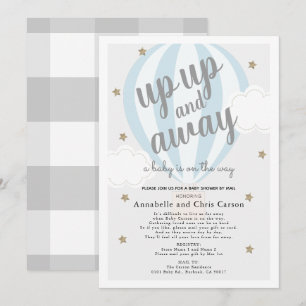 Up Up and Away Hot Air Balloon Blue Shower by Mail Invitation