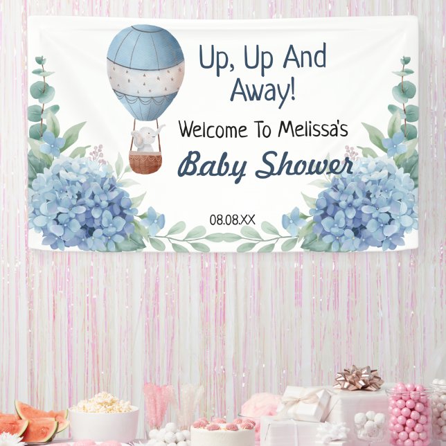 Up up and away hot air balloon welcome backdrop banner (Creator Uploaded)