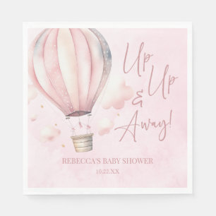 Up Up and Away! Pink Hot Air Balloon Baby Shower Napkin