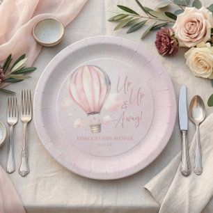 Up Up and Away! Pink Hot Air Balloon Baby Shower Paper Plate