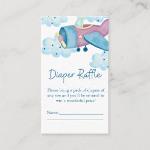 Up Up and Away Purple Airplane Diaper Raffle Enclosure Card